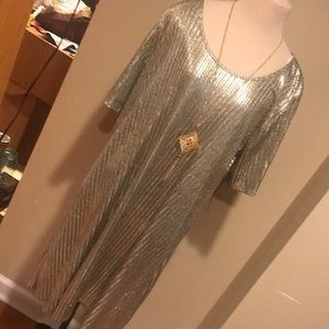 Espresso metallic dress with necklace. Gold and silver metallic dress w/necklace